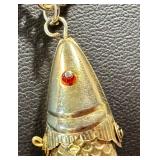 Vintage Fashion Jewelry Finds: Fish Pendant (1.75 in) on 24 in Chain + Turtle Pendant (2.5 in) - Vintage Gold-Tone Jewelry