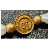 Vintage ORT 14K Pearl Bracelet - 7-inch Gold Disc Clasp with ORT Logo