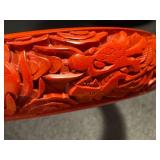 Vintage Cinnabar Dragon Bangle - Carved Red Lacquer Bracelet