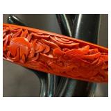 Vintage Cinnabar Dragon Bangle - Carved Red Lacquer Bracelet
