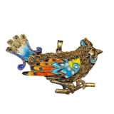 Vintage Enamel Bird Pendant Charm - Gold-Tone Filigree
