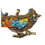 Vintage Enamel Bird Pendant Charm - Gold-Tone Filigree