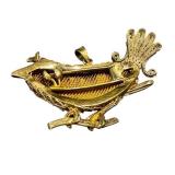 Vintage Enamel Bird Pendant Charm - Gold-Tone Filigree