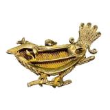 Vintage Enamel Bird Pendant Charm - Gold-Tone Filigree