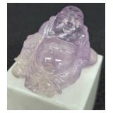 Amethyst Buddha on Marble Base & Brass Enamel Trinket Box With Celadon Jade Insert