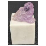 Amethyst Buddha on Marble Base & Brass Enamel Trinket Box With Celadon Jade Insert