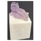 Amethyst Buddha on Marble Base & Brass Enamel Trinket Box With Celadon Jade Insert