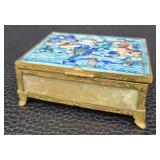 Amethyst Buddha on Marble Base & Brass Enamel Trinket Box With Celadon Jade Insert
