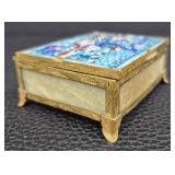 Amethyst Buddha on Marble Base & Brass Enamel Trinket Box With Celadon Jade Insert