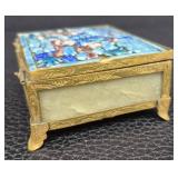 Amethyst Buddha on Marble Base & Brass Enamel Trinket Box With Celadon Jade Insert