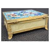 Amethyst Buddha on Marble Base & Brass Enamel Trinket Box With Celadon Jade Insert