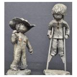 Walli Ortman Pewter Figurine Pair - Vintage Boys with Stick & Stilts