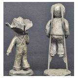 Walli Ortman Pewter Figurine Pair - Vintage Boys with Stick & Stilts