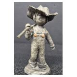 Walli Ortman Pewter Figurine Pair - Vintage Boys with Stick & Stilts