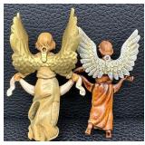 Four Piece Angel Set - Mary Wood-Carved Figure + Fontanini Depose Gloria Angels (Italy 1995-1996)