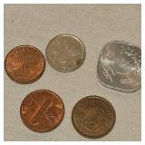 1951 Netherlands 10c Silver and 4 Foreign Coins