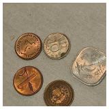 1951 Netherlands 10c Silver and 4 Foreign Coins