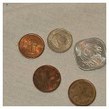 1951 Netherlands 10c Silver and 4 Foreign Coins