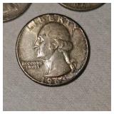 3-Silver Washington Quarters 25c, 90%
