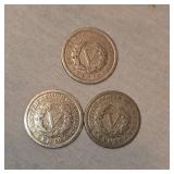 Lot of 3 V Nickels, 1905,09,11