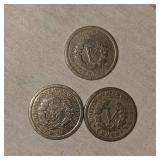Lot of 3 V Nickels, 1905,09,11
