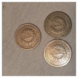Lot of 3 V Nickels, 1905,09,11