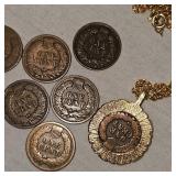 8 Indian Head Pennies, One in Very Nice Gold Necklace