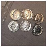 6 Silver Roosevelts 10c, 1948-1964