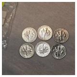 6 Silver Roosevelts 10c, 1948-1964