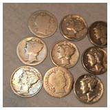 Lot of 9-1910-1944 Silver Dimes, Very Nice