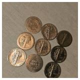 Lot of 9-1910-1944 Silver Dimes, Very Nice
