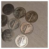 Lot of 9-1910-1944 Silver Dimes, Very Nice