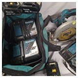 Makita 28V Cordless Kit, Circular Saw, Driver Impact and +B39:B628 Batteries w/ 5 Chargers-works