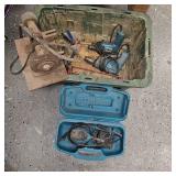 Makita 3/8" Drills, 6" Pad Ocillating Sander, Bench Grinder Head, and Misc