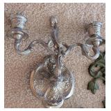 UL - Ornate Green Patina Wall Candle Sconces Set of 3 - Floral Leaf Motif, Rococo Style