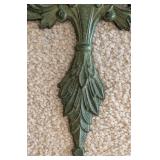UL - Ornate Green Patina Wall Candle Sconces Set of 3 - Floral Leaf Motif, Rococo Style