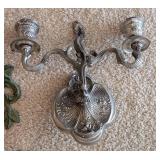 UL - Ornate Green Patina Wall Candle Sconces Set of 3 - Floral Leaf Motif, Rococo Style