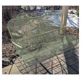 LL - Vintage Green Metal Garden Bench with Scrollwork