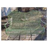 LL - Vintage Green Metal Garden Bench with Scrollwork