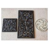 UL - Carved Wood Wall Decor Panels - Leaf Motif + Round Floral Medallion