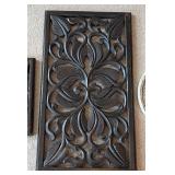 UL - Carved Wood Wall Decor Panels - Leaf Motif + Round Floral Medallion