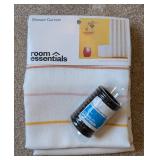 LL - Room Essentials Shower Curtain - Multicolor Stripe 72 in x 72 in & Plastic Shower Rings 12-count