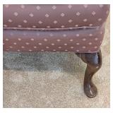 LL - Vintage High Back Armchair - Purple Diamond-Pattern Upholstery, Carved Wood Legs