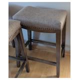 ML - Three Counter Height Stools - Gray Upholstery With Nailhead Trim