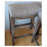 ML - Three Counter Height Stools - Gray Upholstery With Nailhead Trim