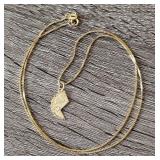 K - 14K Gold Box Chain Necklace - Mom Heart Pendant