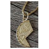 K - 14K Gold Box Chain Necklace - Mom Heart Pendant