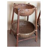 UL - Decorative Woven Basket Stand Pair - Two-Tier Wood Frames with Baskets