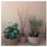 UL - Decorative Baskets With Faux Foliage - Set of 3