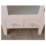 UL - White Glass-Door Storage Cabinet with 2 Drawers